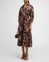 Cara Cara Hutton Puff-sleeve Midi Shirtdress In Blue Med Tile