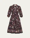 Cara Cara Hutton Puff-sleeve Midi Shirtdress In Marcel Black Coral