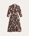 Cara Cara Hutton Puff-sleeve Midi Shirtdress In Stems Evening Blue