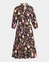 Cara Cara Hutton Puff-sleeve Midi Shirtdress In Stems Evening Blue