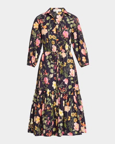 CARA CARA HUTTON PUFF-SLEEVE MIDI SHIRTDRESS