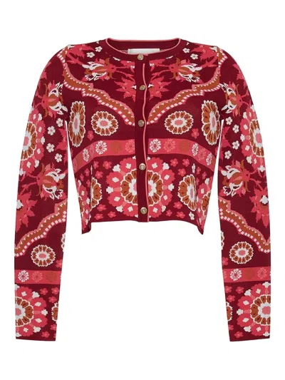 Cara Cara Ila Floral-jacquard Cardigan In Red