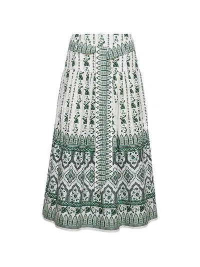 Cara Cara Jiya Floral-print Tiered Midi Skirt In Green