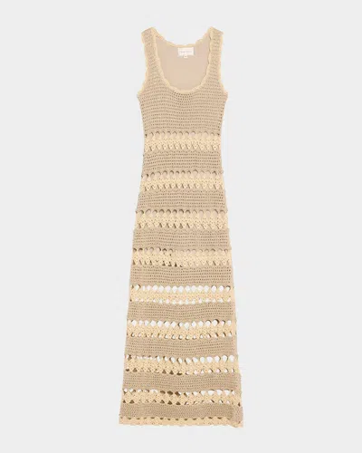 Cara Cara Joan Metallic Crochet Sleeveless Midi Sheath Dress In Brown