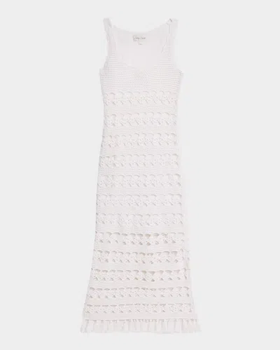 Cara Cara Joan Metallic Crochet Sleeveless Midi Sheath Dress In White