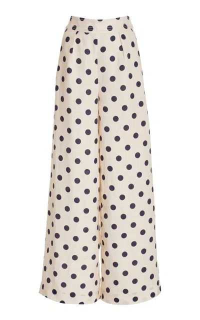 Cara Cara Josephine Dotted Linen Wide-leg Pants In White