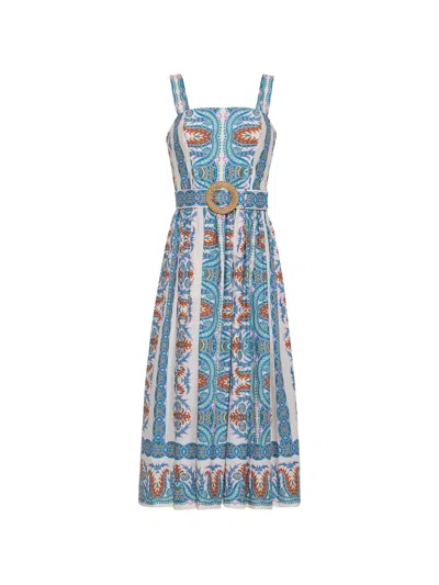 Cara Cara Julie Belted Paisley-print Midi Dress In Blue