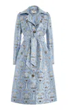 Cara Cara Karlie Jacquard Trench Coat In Blue