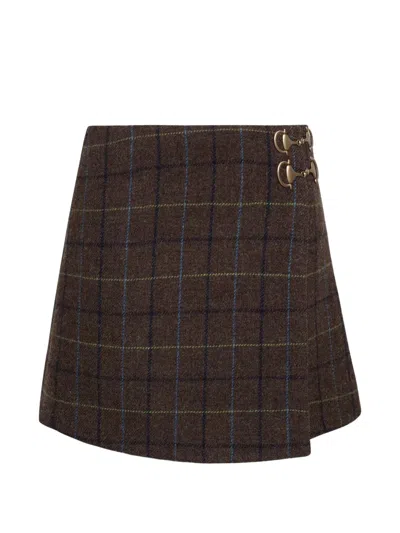 Cara Cara Kate Plaid Horsebit-detail Mini Skirt In Brown