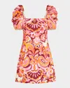 Cara Cara Kelly Puff-sleeve Paisley-print Mini Dress In Pink