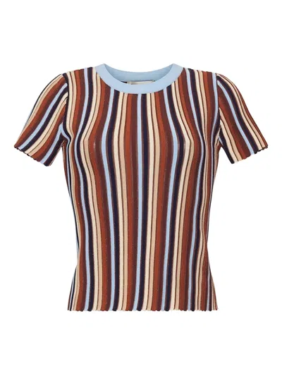 Cara Cara Knoll Striped Top In Brown