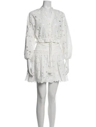 Pre-owned Cara Cara Lace Pattern Cutout Accent Skirt Set In White