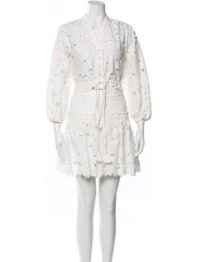 Pre-owned Cara Cara Lace Pattern Eyelet Trim Skirt Suit In White