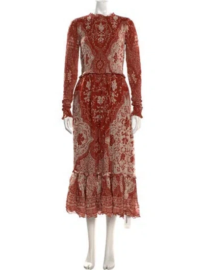 Pre-owned Cara Cara Lace Pattern Long Dress In Orange