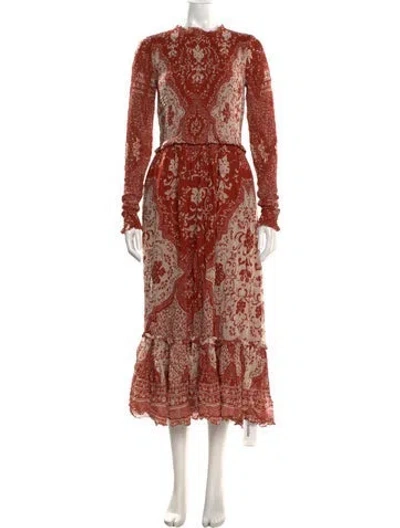 Pre-owned Cara Cara Lace Pattern Long Dress In Orange