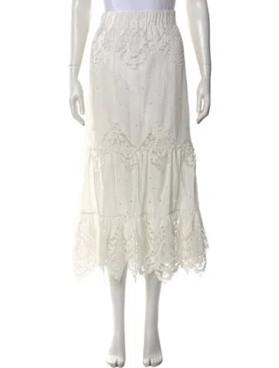Pre-owned Cara Cara Lace Pattern Long Skirt In White