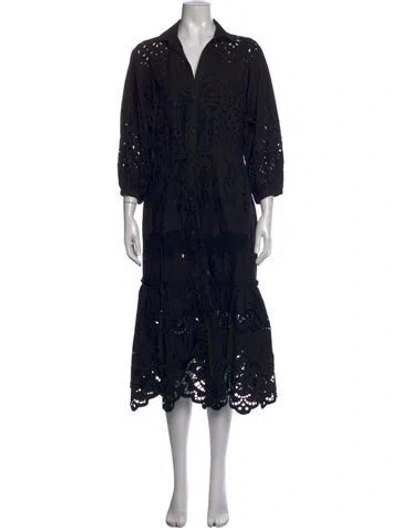 Pre-owned Cara Cara Lace Pattern Midi Length Dress In Black