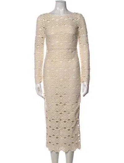 Pre-owned Cara Cara Lace Pattern Midi Length Dress In Neutrals