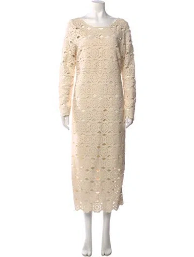 Pre-owned Cara Cara Lace Pattern Midi Length Dress In Neutrals