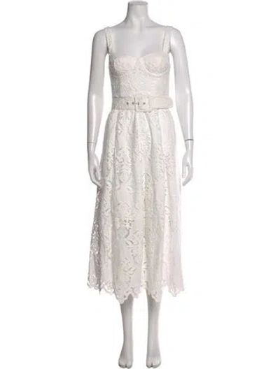 Pre-owned Cara Cara Lace Pattern Midi Length Dress In White