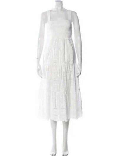 Pre-owned Cara Cara Lace Pattern Midi Length Dress In White