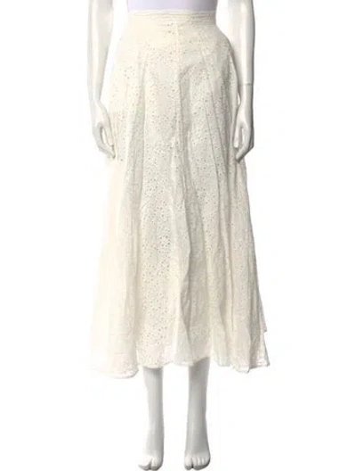 Pre-owned Cara Cara Lace Pattern Midi Length Skirt In White