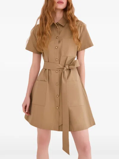 Cara Cara Lagos Belted Shirt Mini Dress In Brown