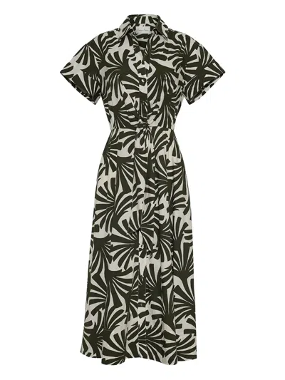 Cara Cara Leaf-print Self-tie Dress In Black
