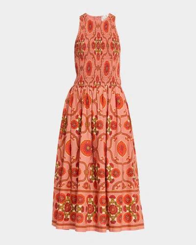 Cara Cara Leandra Printed Cotton Midi Dress In Blue