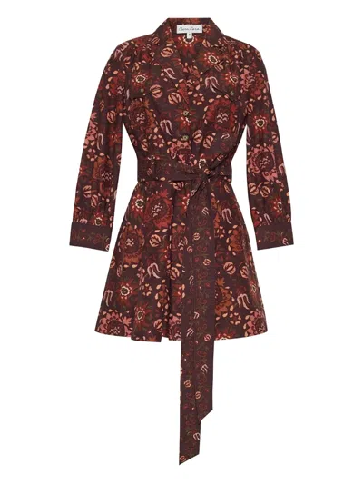 Cara Cara Leona Floral-print Belted Midi Dress In Brown