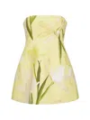 Cara Cara Lillian Floral-print Strapless Mini Dress In Yellow