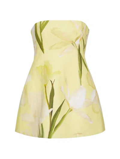 Cara Cara Lillian Floral-print Strapless Mini Dress In Yellow