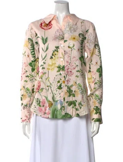 Pre-owned Cara Cara Linen Floral Print Blouse In Neutrals