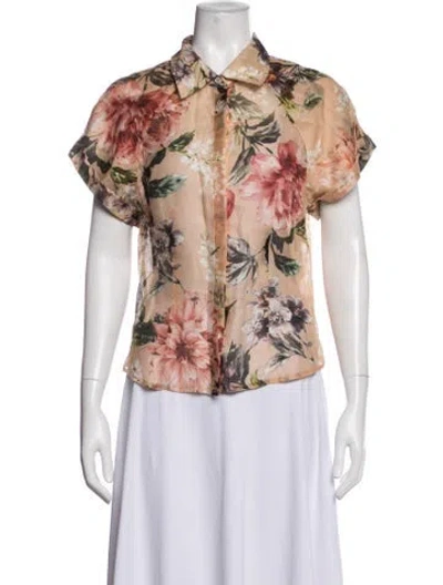 Pre-owned Cara Cara Linen Floral Print Blouse In Neutrals