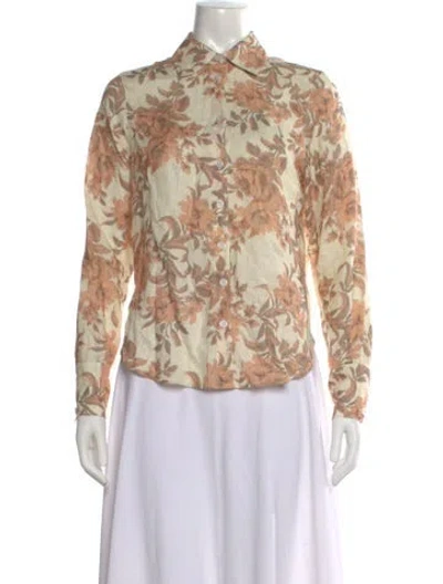 Pre-owned Cara Cara Linen Floral Print Blouse In Pink