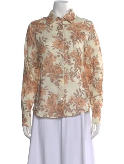 Pre-owned Cara Cara Linen Floral Print Blouse W/ Tags In Neutral