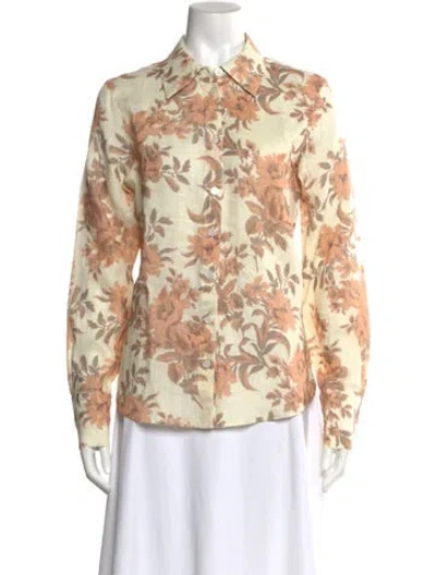 Pre-owned Cara Cara Linen Floral Print Button-up Top In Multi