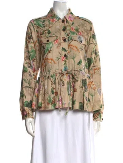 Pre-owned Cara Cara Linen Floral Print Button-up Top In Neutral