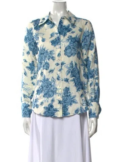 Pre-owned Cara Cara Linen Floral Print Button-up Top In Neutrals