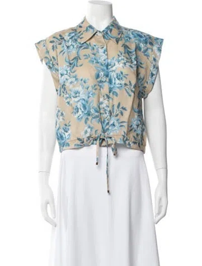 Pre-owned Cara Cara Linen Floral Print Button-up Top W/ Tags In Multi