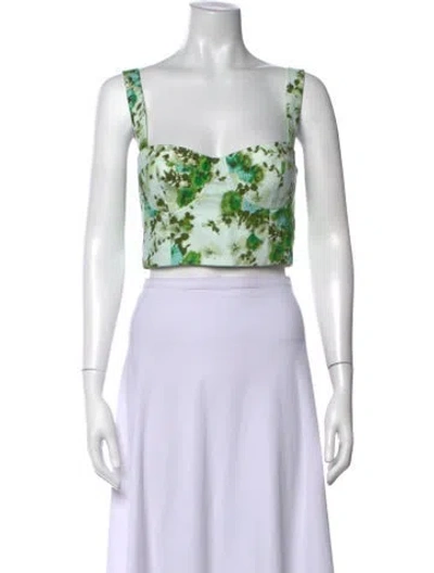 Pre-owned Cara Cara Linen Floral Print Crop Top W/ Tags In Green