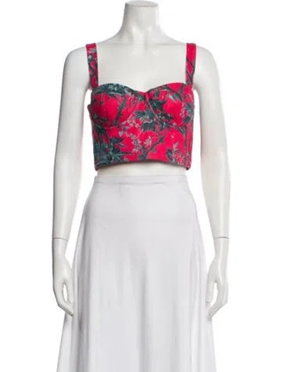 Pre-owned Cara Cara Linen Floral Print Crop Top In White
