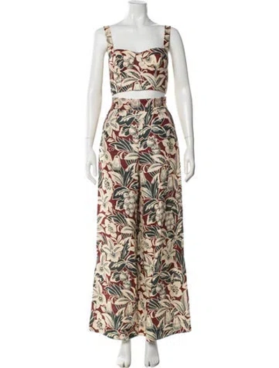 Pre-owned Cara Cara Linen Floral Print Pant Set In Neutral