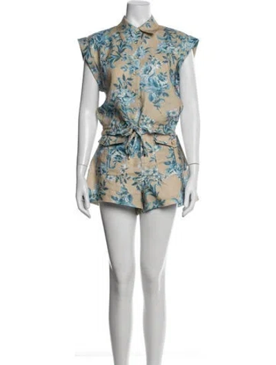 Pre-owned Cara Cara Linen Floral Print Short Set In Blue