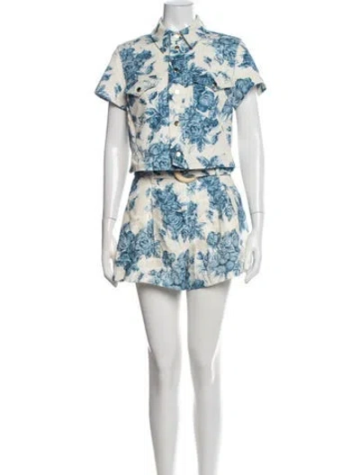 Pre-owned Cara Cara Linen Floral Print Short Set In Neutrals