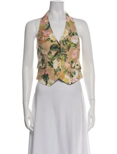 Pre-owned Cara Cara Linen Floral Print Top W/ Tags In Blue/green