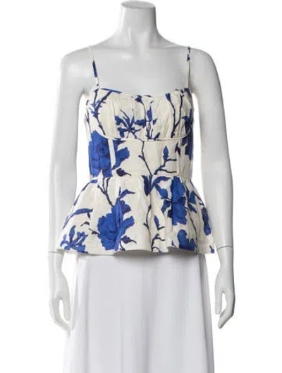 Pre-owned Cara Cara Linen Floral Print Top In White