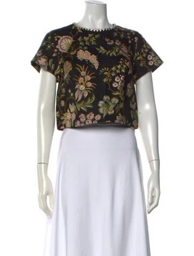 Pre-owned Cara Cara Linen Floral Print Top In White