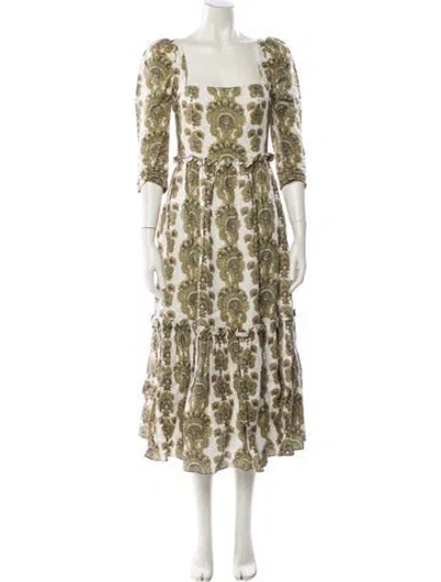 Pre-owned Cara Cara Linen Long Dress In Green