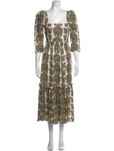 Pre-owned Cara Cara Linen Long Dress In Green